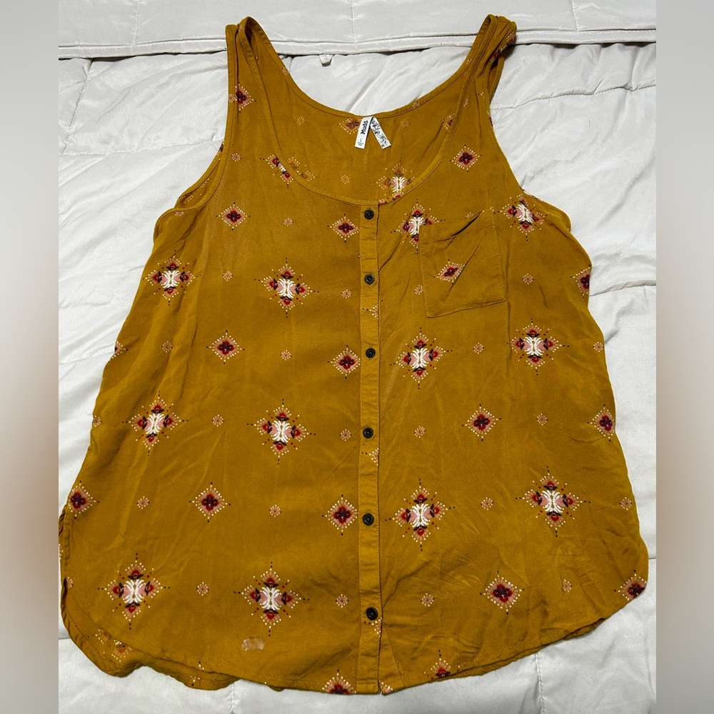 Mudd Mustard Patterned Tank Top